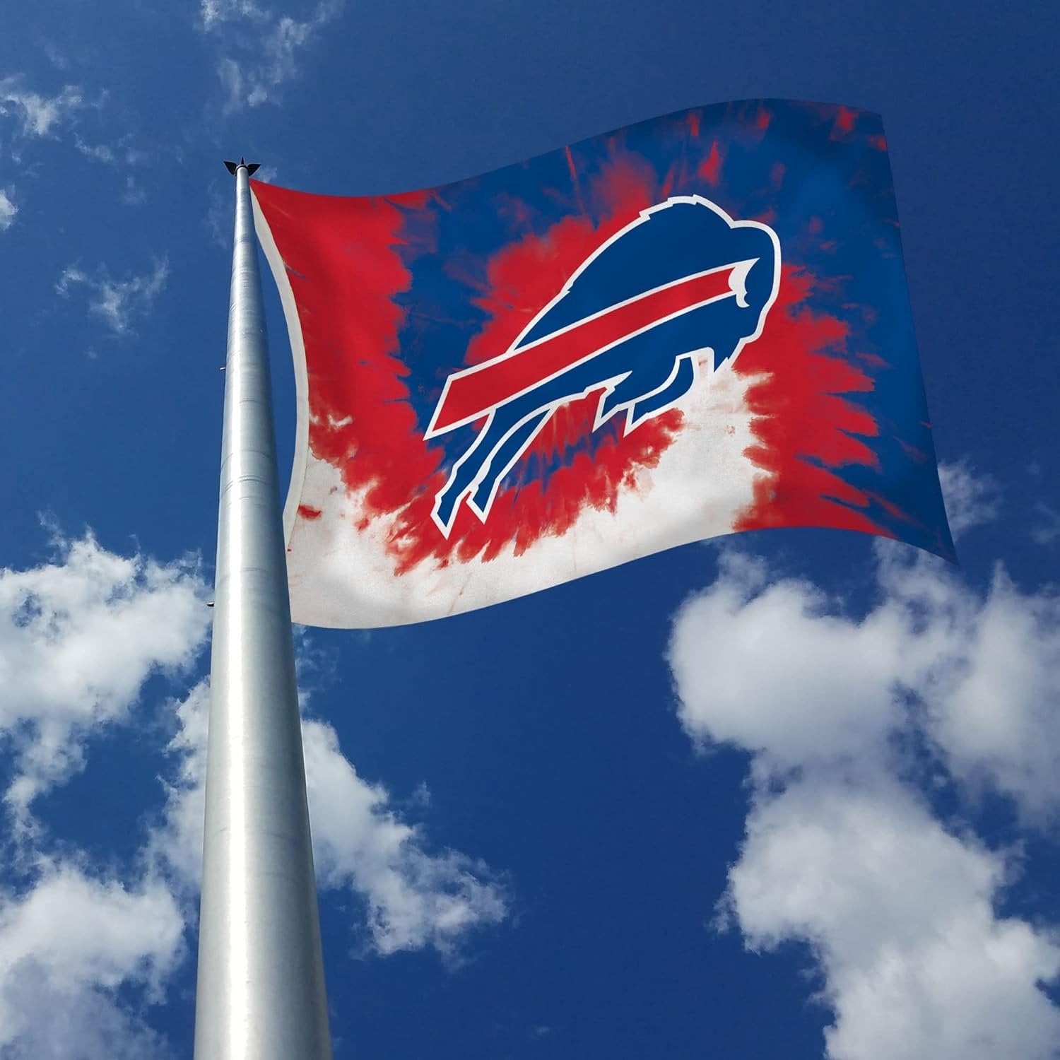 Rico Industries NFL Buffalo Bills Tie-Dye 3' x 5' Banner Flag 3' x 5' Banner Flag Single Sided - Indoor or Outdoor - Home Décor, White