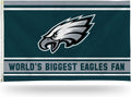 Philadelphia Eagles 3x5 Feet Flag Banner, World's Biggest Fan, Metal Grommets, Single Sided, Indoor or Outdoor Use